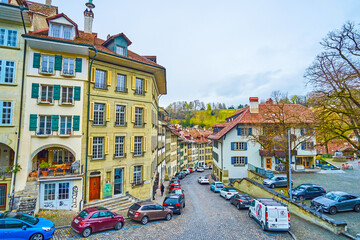 Sticker - Nydeggstalden is the iconic street of old Bern, located in Nydegg neighborhood in Bern, Switzerland