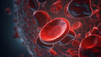 Vibrant Red Blood Cell Conceptual Art in a Dynamic Blood Vessel - Generative AI