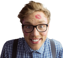 Poster - Geeky hipster covered in kisses