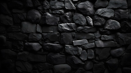 Wall Mural - Rough Dark Stone Wall Texture - Black Gray Background