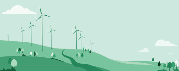 Green energy resource vector illustration. Nature landscape with