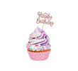 Pink and Purple happy birthday cupcake with sprinkles isolated on white