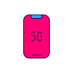 Poster - Filled outline Mobile with 5G new wireless internet wifi icon isolated on white background. Global network high speed connection data rate technology. Vector