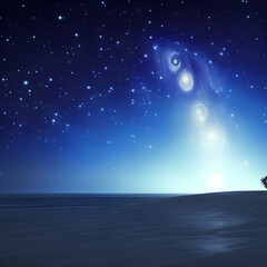 Wall Mural - starry night sky - Starry sky on the beach landscape - Calm beach background for design - landscape for design - Generative AI