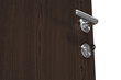 Closeup of brown door with doorknob