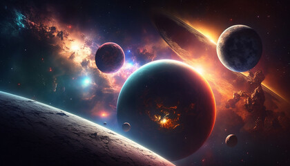 Wall Mural - different planets in the galaxy, view from space, generative ai