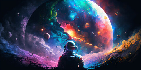 Wall Mural - different planets in the galaxy, view from space, generative ai