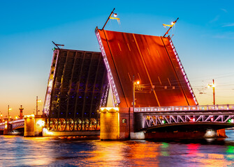 Wall Mural - Open Palace bridge at white night, Saint Petersburg, Russia