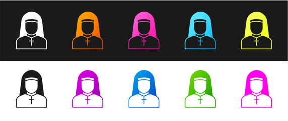 Sticker - Set Nun icon isolated on black and white background. Sister of mercy. Vector