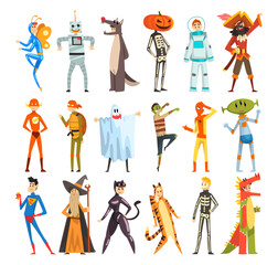 Canvas Print - People Characters Wearing Carnival or Masquerade Fancy Dress and Costumes Vector Illustration Set