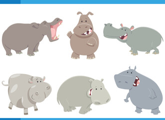 Wall Mural - funny cartoon hippos wild animal characters set