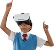 Schoolboy wearing virtual reality headset enjoying