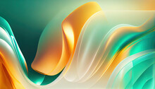 Abstract Shiny Neon Glass Translucent Wavy Composition With Gradient Transition, Blue Aqua Yellow White Elegant Clean Background - Generative AI.
