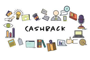 Sticker - Cashback text surrounded by various icons