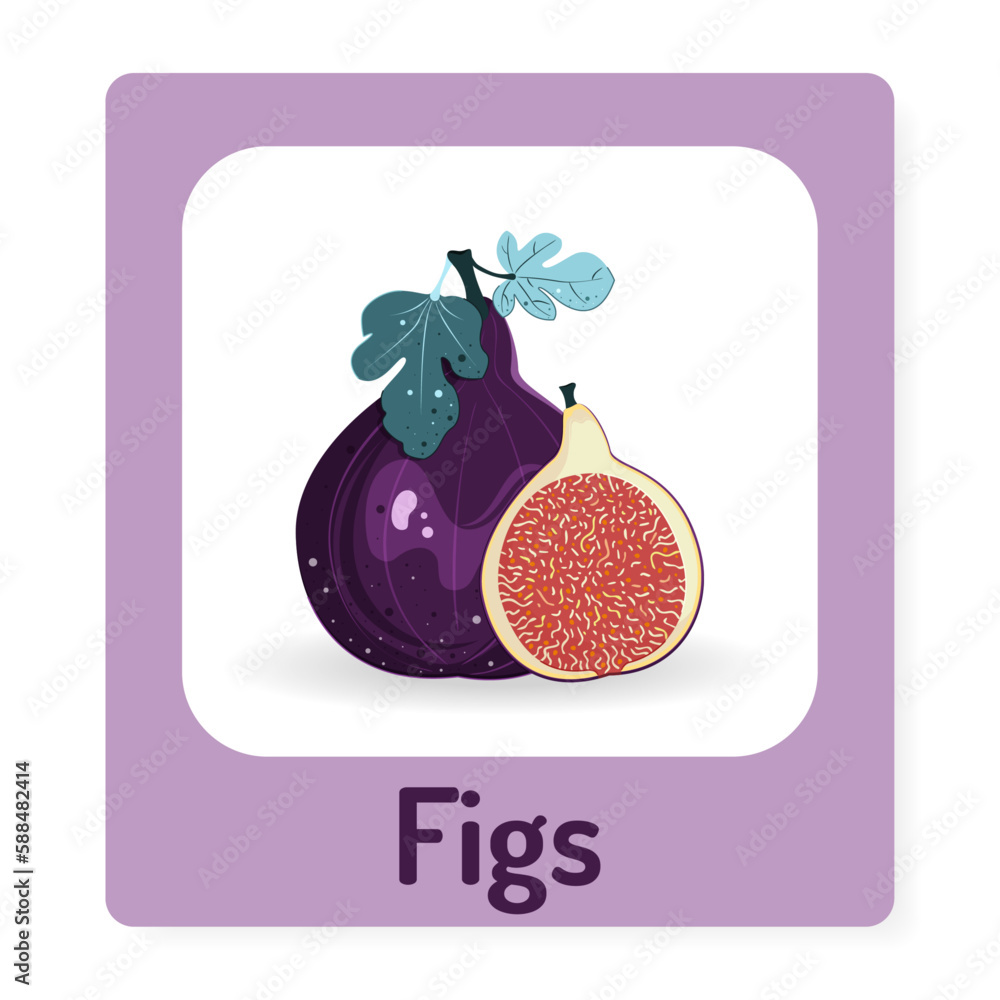 Cards for teaching children with ripe, juicy figs. Fruit alphabet ...