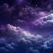 © Julia - Purple night sky with fluffy clouds and stars. Fantastic sky background for design. Generative AI