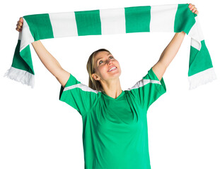 Wall Mural - Cheering football fan waving scarf