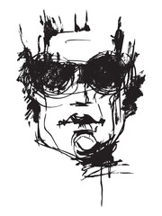 Wall Mural - Portrait of a man in glasses. Head sketch. Line drawing of a face. Silhouette of a person