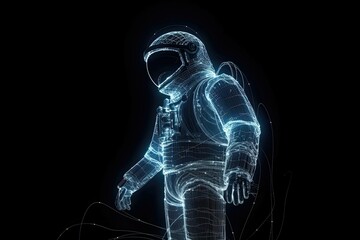 Poster - Exploring existentialism through astronaut. Shaped light painting, volumetric lighting and detailed runs. Generative AI