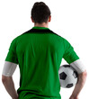 Football player in green holding ball