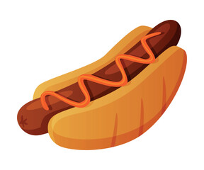 Sticker - Hot Dog with Sausage Inside Bun with Ketchup as Fast Food Lunch Vector Illustration