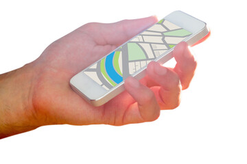 Man using map app on phone