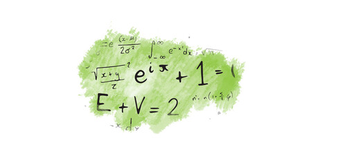 Digital composite image of algebraic formulas on chalkboard