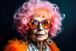 © AstralAngel - elder woman with bright color hair and colorful sunglasses (created with Generative AI)