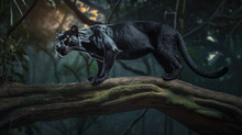Wildlife, A Panther On A Branch In The Jungle
