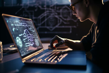 Developing programming and coding technologies. Website design. Cyber space concept,  Created using generative AI tools.