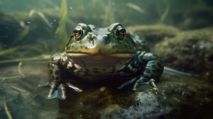 Bullfrog in fresh water. Generative AI