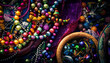Vibrant gold and purple jewelry collection heap generated by AI