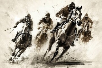 Horse racing illustrations drawing. ai generative