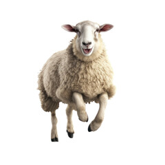 Wall Mural - Happy sheep jumping, isolated transparent background. Generative AI