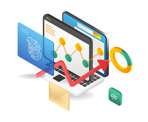 Poster - Isometric flat design concept of mobile app and fingerprint. Vector illustration
