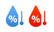 © StudioGraphic - Humidity icon. Water rate. Drop of water with percent. Percentage and water temperature. White background with shadow design. Vector illustration
