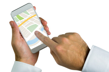 Man using map app on phone