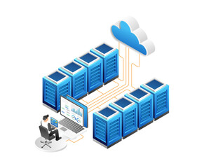 Aufkleber - Isometric server room. Cloud computing and data storage. Vector illustration