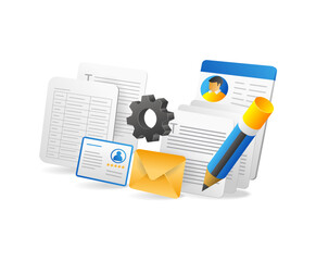 Aufkleber - 3d isometric illustration concept of making a lot of blog article text data