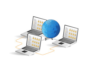 Aufkleber - Laptop connected to the global network. Vector illustration isolated on white background.