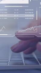 Poster - Animation of financial data processing over businessmen using tablet