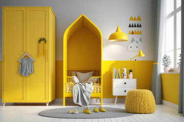 Wall Mural - interior of a yellow children's bedroom for mockup. Generative AI