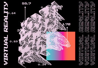 Wall Mural - 3d glitched and distorted plane made of mesh. computer science and virtual reality subject illustrat