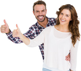 Wall Mural - Happy young couple putting thumbs up