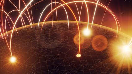 Wall Mural - Globalization and communication concept. Earth and luminous rays. 3d rendering