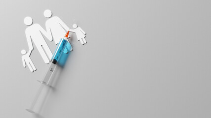 Wall Mural - Medical syringe with a needle for family vaccination. 3D Rendering