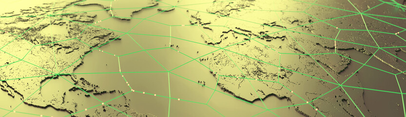 Wall Mural - Globalization and communication concept. Earth and luminous rays. 3d rendering