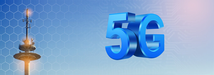 Wall Mural - Concept of future technology 5G network systems and internet. 3d illustration