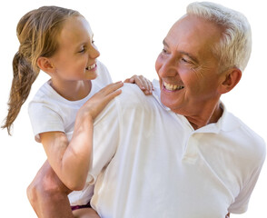 Grandfather holding his grandchild on his back