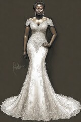 Wall Mural - A bridal concept sketch with a beautiful African American bride. Generative AI.